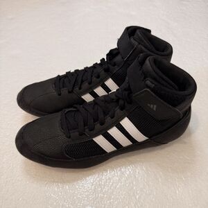 Adidas HVC 2 Wrestling Sneakers Black Leather Mid Top Men’s 7 AQ3325 US 7 UK 6.5